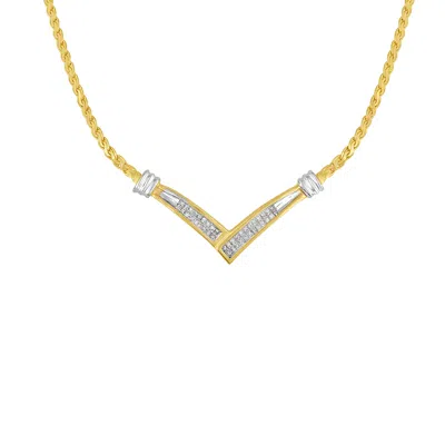 Haus Of Brilliance 10k Yellow And White Gold 1/2 Cttw Princess Cut Diamond Channel-set "v" Shape 18" Franco Chain Neckl In Multi