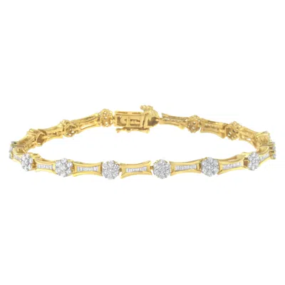 Haus Of Brilliance 10k Yellow And White Gold 2.00 Cttw Round And Baguette-cut Diamond Link Bracelet In Multi