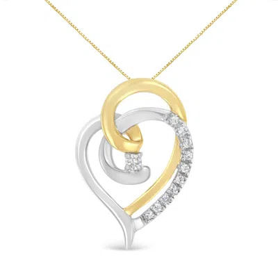 Haus Of Brilliance 10k Yellow And White Gold Diamond Accent Open Double Heart Spiral Curl 18" Pendant Necklace In Multi