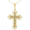 Haus Of Brilliance 10k Yellow Flashed .925 Sterling Silver 1/4 Cttw Champagne Diamond Filigree Cross Pendant Necklace In Yellow