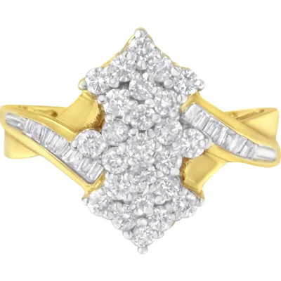 Haus Of Brilliance 10k Yellow Gold Round And Baguette Cut Diamond Cluster Ring