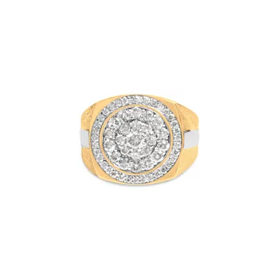 Haus Of Brilliance 10k Yellow Gold 1 1/2 Cttw Diamond Cluster And Halo Signet Mens Ring