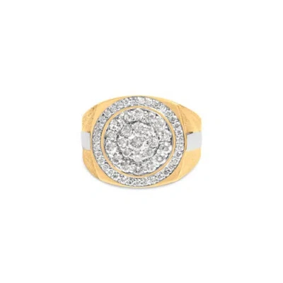 Haus Of Brilliance 10k Yellow Gold 1 1/2 Cttw Diamond Cluster And Halo Signet Men's Ring (k-l Color