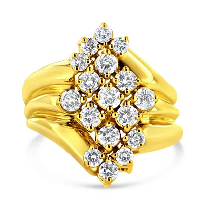 Haus Of Brilliance 10k Yellow Gold 1 1/2 Cttw Diamond Cluster Tapered Shank Cocktail Ring Cocktail Ring