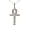 Haus Of Brilliance 10k Yellow Gold 1 7/8 Cttw Round Diamond Ankh Cross Pendant Necklace For Men In Yellow