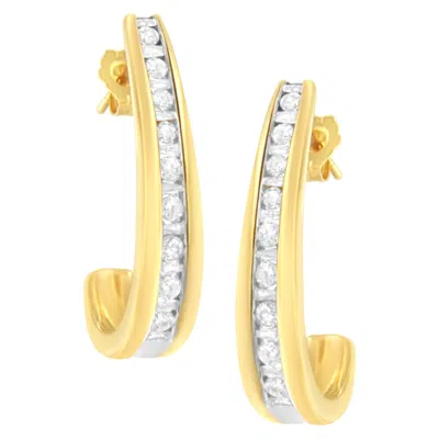 Haus Of Brilliance 10k Yellow Gold 1 Cttw Channel Set Diamond J-hoop Earrings