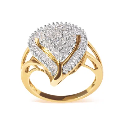 Haus Of Brilliance 10k Yellow Gold 1 Cttw Round And Baguette Cut Diamond Ballerina Cluster Ring
