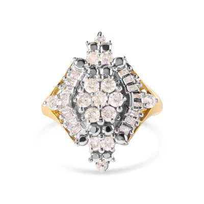 Haus Of Brilliance 10k Yellow Gold 1 Cttw Round And Baguette Cut Diamond Cluster And Rhombus Halo Ring
