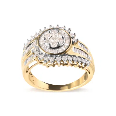 Haus Of Brilliance 10k Yellow Gold 1 Cttw Round And Baguette Cut Diamond Cluster Swirl Band Ring