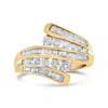 Haus Of Brilliance 10k Yellow Gold 1 Cttw Round And Baguette-cut Diamond Multi Row Bypass Ring Band In Yellow