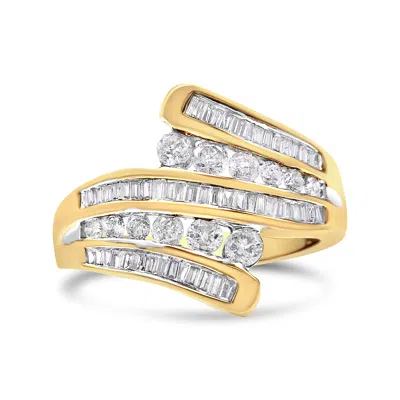 Haus Of Brilliance 10k Yellow Gold 1 Cttw Round And Baguette-cut Diamond Multi Row Bypass Ring Band