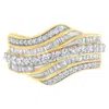 Haus Of Brilliance 10k Yellow Gold 1.0 Cttw Baguette And Round Diamond Multi-row Wave Bypass Ring In Yellow