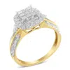 Haus Of Brilliance 10k Yellow Gold 1.0 Cttw Diamond Composite Cushion-shape Halo 3-band-look Engagement Ring In Yellow