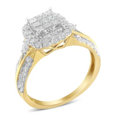 Haus Of Brilliance 10k Yellow Gold 1.0 Cttw Diamond Composite Cushion-shape Halo 3-band-look Engagement Ring
