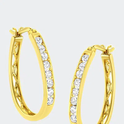 Haus Of Brilliance 10k Yellow Gold 1.0 Cttw Round And Baguette-cut Diamond Hoop Earrings