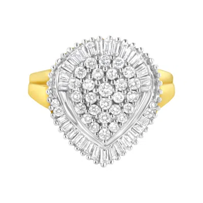Haus Of Brilliance 10k Yellow Gold 1.0 Cttw Round And Baguette Cut Diamond Oval Shaped Cluster Ring In Multi