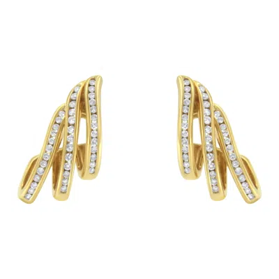 Haus Of Brilliance 10k Yellow Gold 1.0 Cttw Round Brilliant Cut Diamond Spiral Multi Row Channel Set Open Hoop Pushback