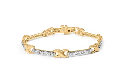 Haus Of Brilliance 10k Yellow Gold 1.00 Cttw Pave Set Diamond Bar And X-link 7" Bracelet