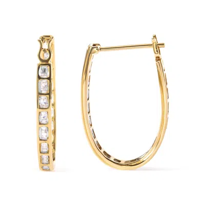 Haus Of Brilliance 10k Yellow Gold 1.00 Cttw Round And Baguette-cut Diamond U-hoop Earrings