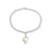 Haus Of Brilliance 10k Yellow Gold 1/10 Cttw Diamond Awareness Ribbon & Heart Charm On 7" .925 Sterling Silver Rolo Bra In Multi