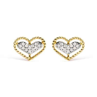 Haus Of Brilliance 10k Yellow Gold 1/10 Cttw Diamond Heart And Beaded Halo Stud Earrings