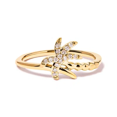 Haus Of Brilliance 10k Yellow Gold 1/10 Cttw Diamond Palm Tree Statement Ring