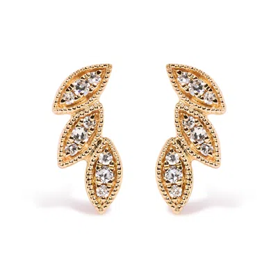 Haus Of Brilliance 10k Yellow Gold 1/10 Cttw Diamond Triple Leaf Stud Earring