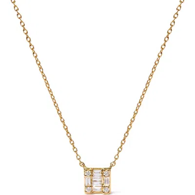 Haus Of Brilliance 10k Yellow Gold 1/10 Cttw Mosaic Composite Square Inch Pendant Necklace