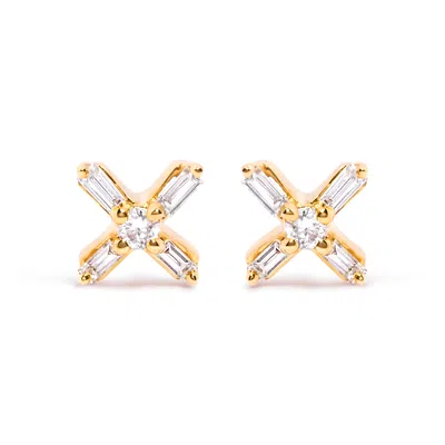 Haus Of Brilliance 10k Yellow Gold 1/10 Cttw Round And Baguette Diamond Criss Cross X Stud Earring