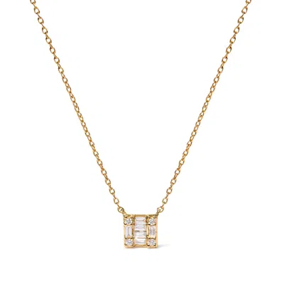 Haus Of Brilliance 10k Yellow Gold 1/10 Cttw Round And Baguette Diamond Mosaic Composite Square 18" Inch Pendant Neckla