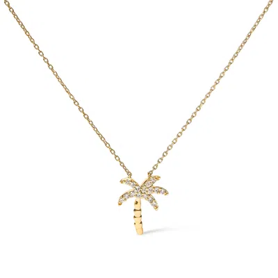 Haus Of Brilliance 10k Yellow Gold 1/10 Cttw Round Diamond Palm Tree 18" Inch Pendant Necklace