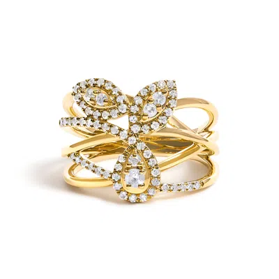 Haus Of Brilliance 10k Yellow Gold 1/2 Cttw Diamond Crossover 3 Leaf Floral Cocktail Ring Band