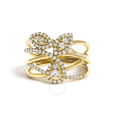 Haus Of Brilliance 10k Yellow Gold 1/2 Cttw Diamond Crossover 3 Leaf Floral Cocktail Ring Band