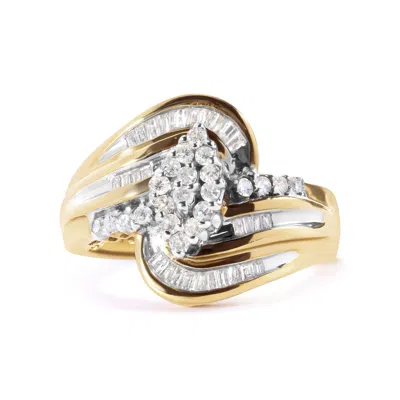 Haus Of Brilliance 10k Yellow Gold 1/2 Cttw Diamond Pear Cluster And Swirl Ring
