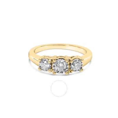 Haus Of Brilliance 10k Yellow Gold 1/2 Cttw Miracle Set Round Diamond Three Stone Illusion Plate Rin