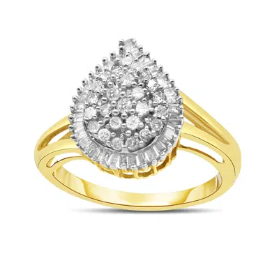 Haus Of Brilliance 10k Yellow Gold 1/2 Cttw Round And Baguette-cut Diamond Pear Ring
