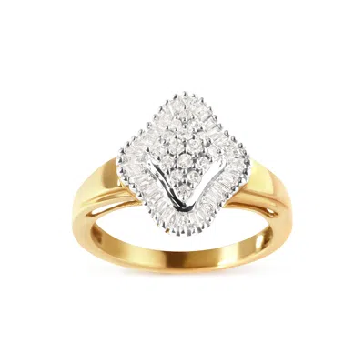 Haus Of Brilliance 10k Yellow Gold 1/2 Cttw Round And Baguette-cut Diamond Rhombus Head And Halo Ring