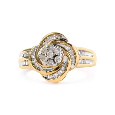 Haus Of Brilliance 10k Yellow Gold 1/2 Cttw Round And Baguette Diamond Flower Swirl Cocktail Ring
