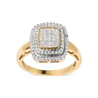 Haus Of Brilliance 10k Yellow Gold 1/2 Cttw Round And Princess Diamond Composite Head And Halo Ring