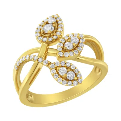 Haus Of Brilliance 10k Yellow Gold 1/2 Cttw Round-cut Diamond Layered Crossover Triple Leaf Bypass Ring