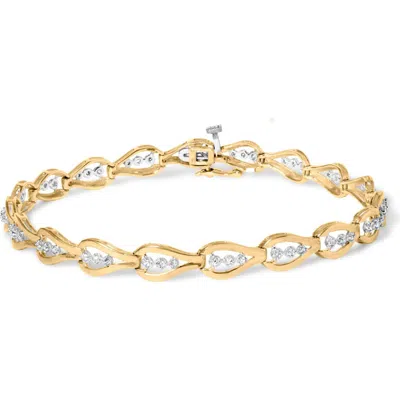 Haus Of Brilliance 10k Yellow Gold 1/3 Cttw Diamond 3 Stone Teardrop Design Link Bracelet