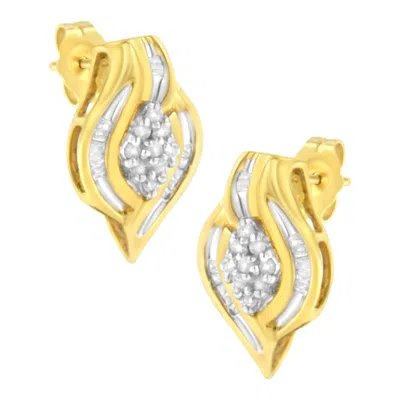 Haus Of Brilliance 10k Yellow Gold 1/3 Cttw Round-cut Diamond Cluster And Swirl Stud Earrings
