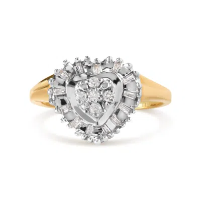 Haus Of Brilliance 10k Yellow Gold 1/4 Cttw Round And Baguette Cut Diamond Heart Shape Ballerina Ring