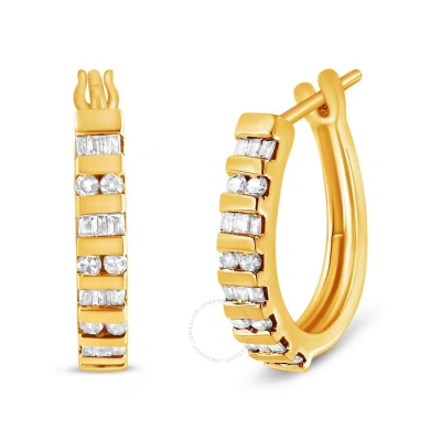 Haus Of Brilliance 10k Gold Round And Baguette-cut Diamond Hoop Earrings In Yellow