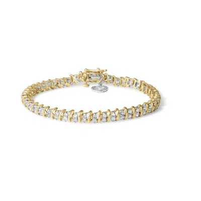Haus Of Brilliance 10k Yellow Gold 2.0 Cttw Diamond 2 Row Link And Heart Charm 7" Link Bracelet (i-j In Burgundy