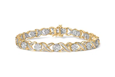 Haus Of Brilliance 10k Yellow Gold 3.00 Cttw Round-cut And Baguette-cut Diamond 'xoxo' Floral Design 7.50" Bracelet In Multi