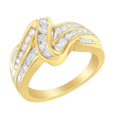 Haus Of Brilliance 10k Yellow Gold 3/4 Cttw Channel Set Round And Baguette-cut Diamond Double Shank Bypass Ring