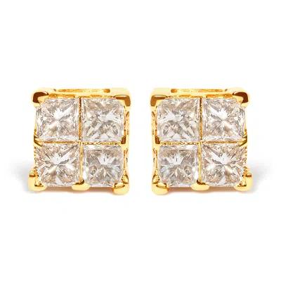 Haus Of Brilliance 10k Yellow Gold 3/4 Cttw Invisible Set Princess-cut Diamond Composite Square Stud Earrings