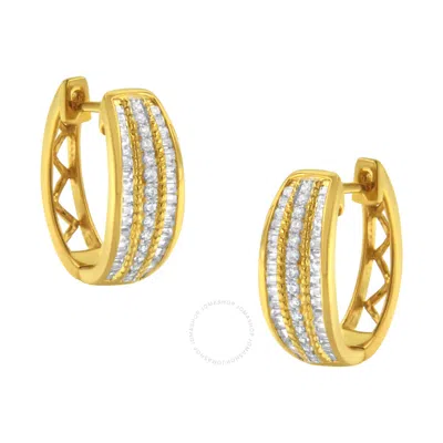 Haus Of Brilliance 10k Yellow Gold 3/4 Cttw Pave And Channel Set Diamond Triple Row Modern Hoop Earr