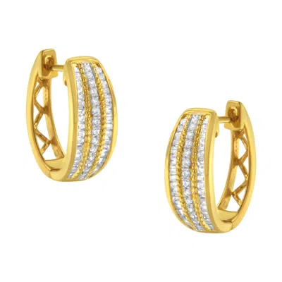 Haus Of Brilliance 10k Yellow Gold 3/4 Cttw Pave And Channel Set Diamond Triple Row Modern Hoop Earrings
